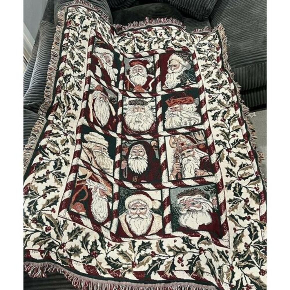 Goodwin Weavers Christmas 12 Santas Saint Nicholas Holiday Throw Blanket 68"x46"
